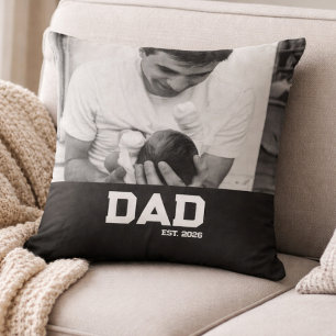 Dad Est Photo Black & White Year Father's Day Throw Pillow