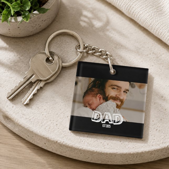 Dad Est  Photo Gift New Father Keepsake Keychain (Creator Uploaded)