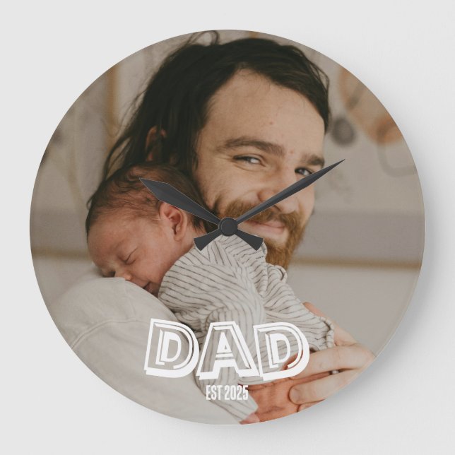 Dad Est Photo Gift New Father Keepsake Large Clock (Front)