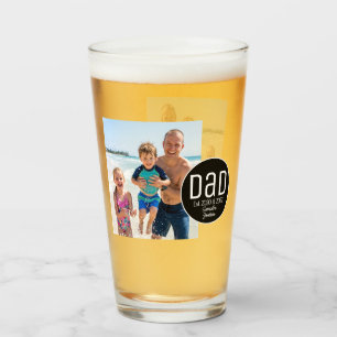 Dad Est. Photo Modern Bold Simple Kids Names Glass