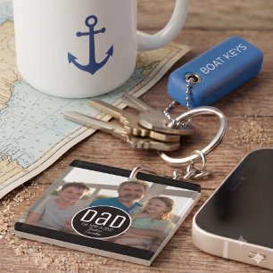 Dad Est. Photo Modern Bold Simple Kids Names Keychain