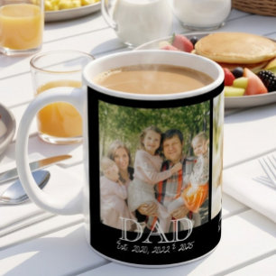 Dad Est. White Bold Minimal Text 3 Photos Coffee Mug