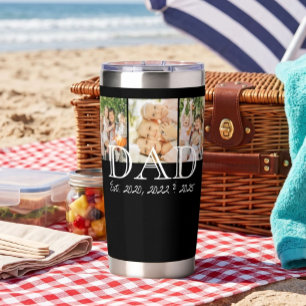 Dad Est. White Bold Minimal Text 3 Photos Insulated Tumbler