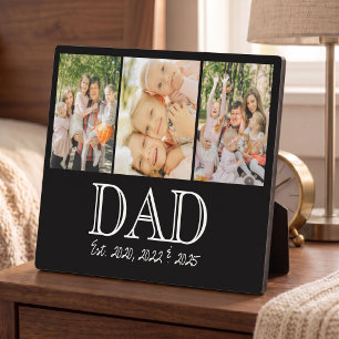 Dad Est. White Bold Minimal Text 3 Photos Plaque