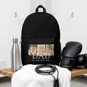 Dad Est. White Bold Minimal Text 3 Photos Printed Backpack