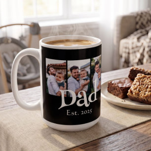 Dad Est. White Fun Bold Simple Text 3 Photos Coffee Mug