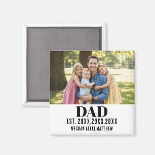 Dad Est. Year Name Modern Script White Magnet
