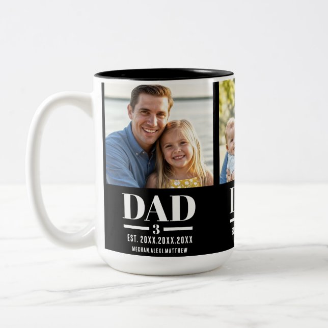 Dad Est. Year Name Number 3 Photo Bold Font Two-Tone Coffee Mug (Left)