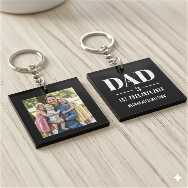 Dad Est. Year Name Number Bold Font Photo Keychain (Creator Uploaded)