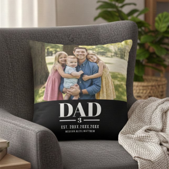 Dad Est. Year Name Number Script Photo Throw Pillow (Creator Uploaded)