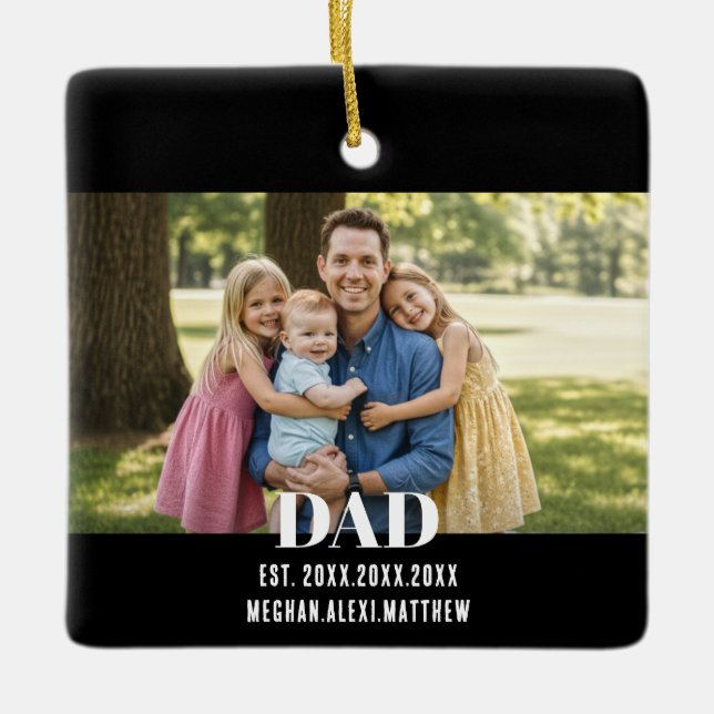 Dad Est. Year Name Photo Script Ceramic Ornament (Front)
