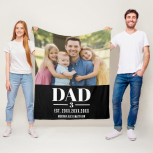 Dad Est. Year Names Number Bold Font Photo Fleece Blanket