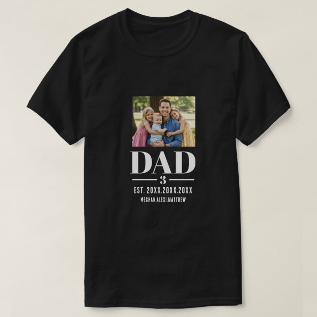 Dad Est. Year Names Number Photo Script Dark T-Shirt (Design Front)