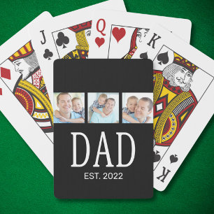 Dad Established 3 Photo Black Playing Cards