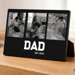 Dad Established 3 Photo Black & White Year Plaque