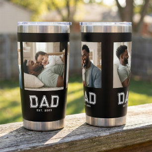 Dad Established 3 Photo Collage Customized Black Insulated Tumbler