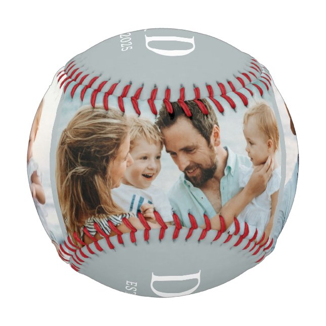 Dad Established 3 Photo Collage Keepsake Gift Baseball (Back)