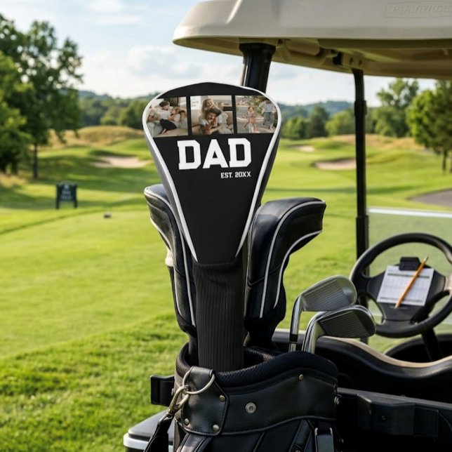 Dad Established 3 Photo Customizable Year Gift Golf Head Cover (Creator Uploaded)