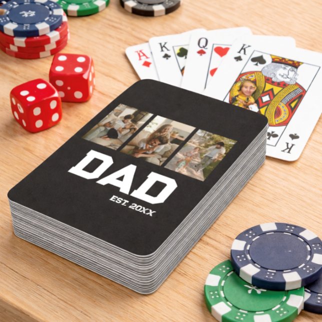 Dad Established 3 Photo Customizable Year Gift Playing Cards (Creator Uploaded)