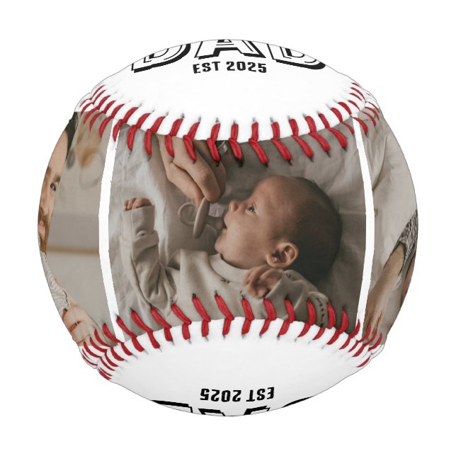 Dad Established 3 Photo Gift Father Keepsake Baseball (Front)
