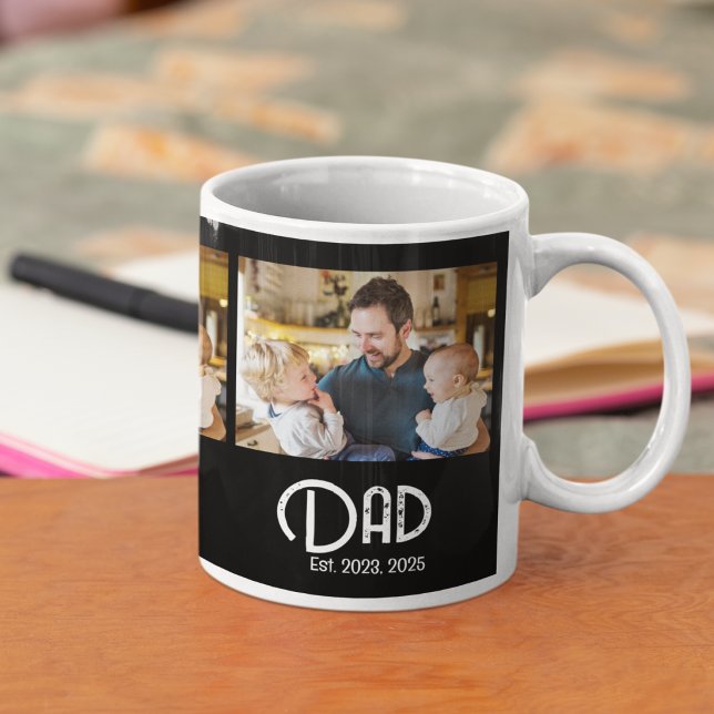 Dad Established 3 Photo Grunge Text Coffee Mug (Creator Uploaded)