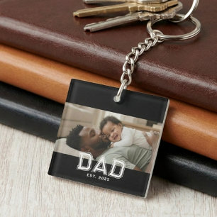 Dad Established Black Bold Photo Keychain
