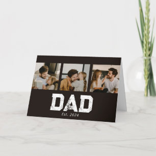 Dad Established Black Fun 3 Photo Card