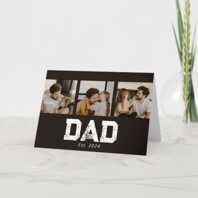 Dad Established Black Fun 3 Photo Card (Front)