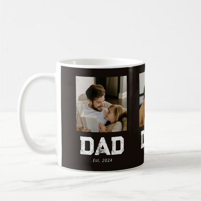 Dad Established Black Fun 3 Photo Coffee Mug (Left)