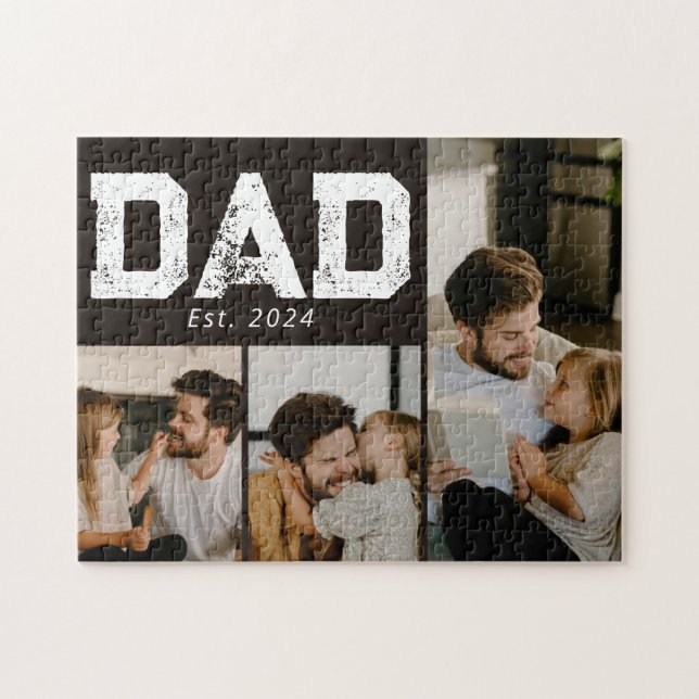 Dad Established Black Fun 3 Photo Jigsaw Puzzle (Horizontal)