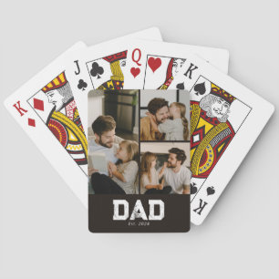 Dad Established Black Fun 3 Photo Playing Cards