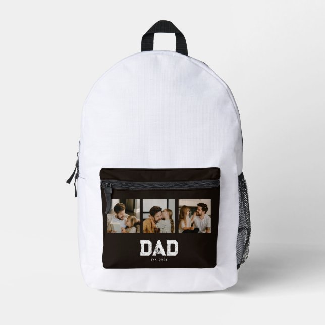 Dad Established Black Fun 3 Photo Printed Backpack (Front)