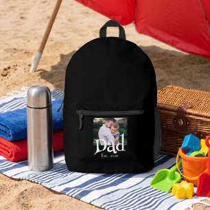 Dad Established Black Fun Bold Simple Text + Photo Printed Backpack