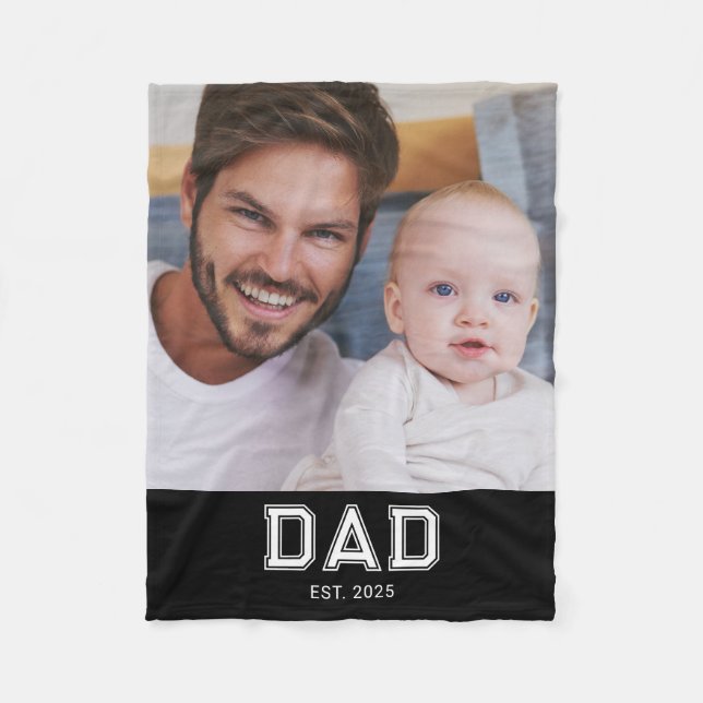 Dad Established Black Modern Bold Photo Fleece Blanket (Front)