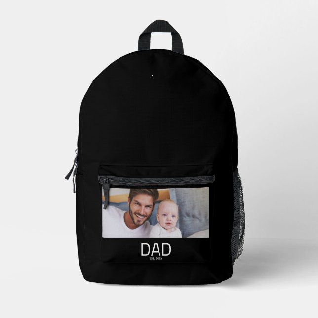 Dad Established Black Photo Printed Backpack (Front)