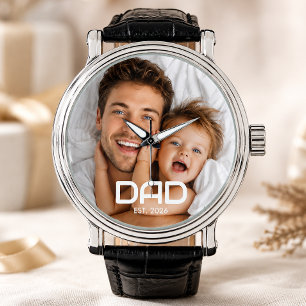 Dad Established Black White Bold Photo Watch