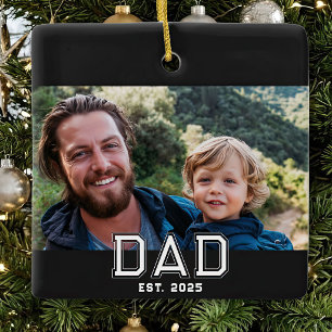 Dad Established Black White Bold Typography Photo Ceramic Ornament