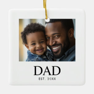 Dad Established Black White Simple Photo Ceramic Ornament