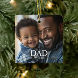 Dad Established Black White Simple Photo  Ceramic Ornament