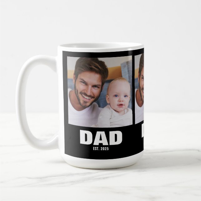 Dad Established Bold Black 3 Photo Coffee Mug (Left)