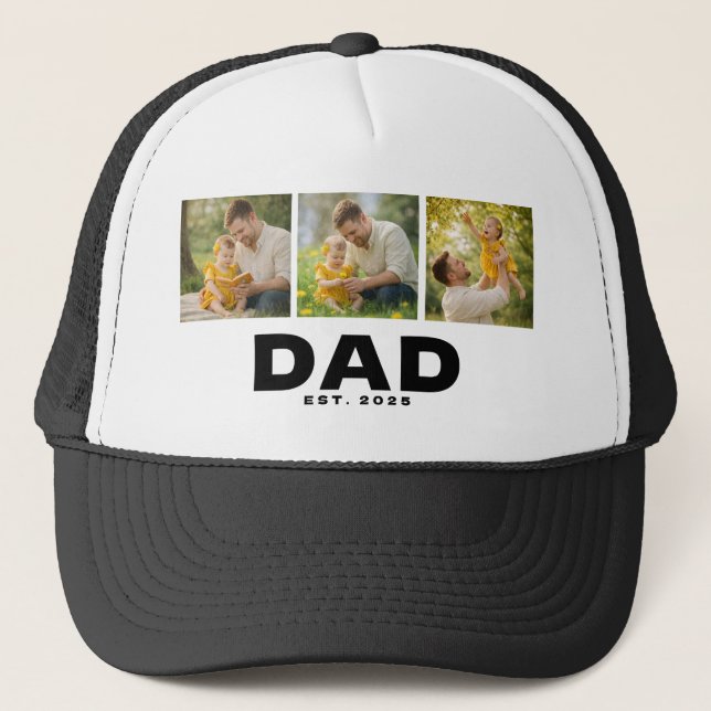 Dad Established Bold Black 3 Photo Hat (Front)
