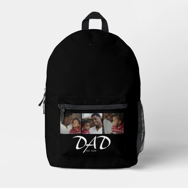 Dad Established Bold Black 3 Photo Printed Backpack (Front)