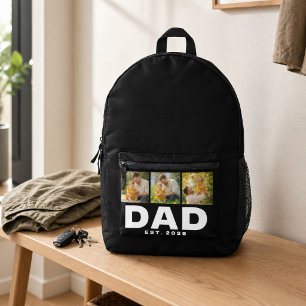 Dad Established Bold Black 3 Photo Printed Backpack