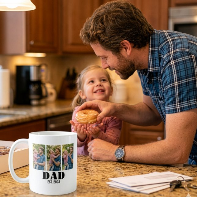 Dad Established Bold Black Font 3 Photos Coffee Mug (Dad Established Bold Black Font 3 Photos Coffee Mug)