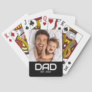 Dad Established Bold Black Photo Playing Cards