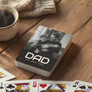 Dad Established Bold Black Photo Playing Cards