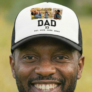 Dad Established Bold Black White 3 Photo Hat