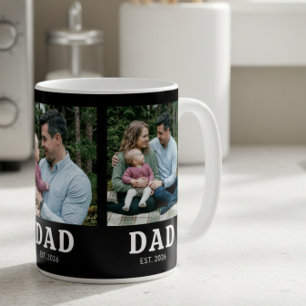 Dad Established Bold Modern Black 3 Photo Coffee Mug