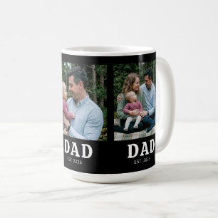 Dad Established Bold Modern Black 3 Photo Coffee Mug