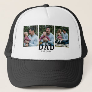 Dad Established Bold Modern Black 3 Photo Trucker Hat